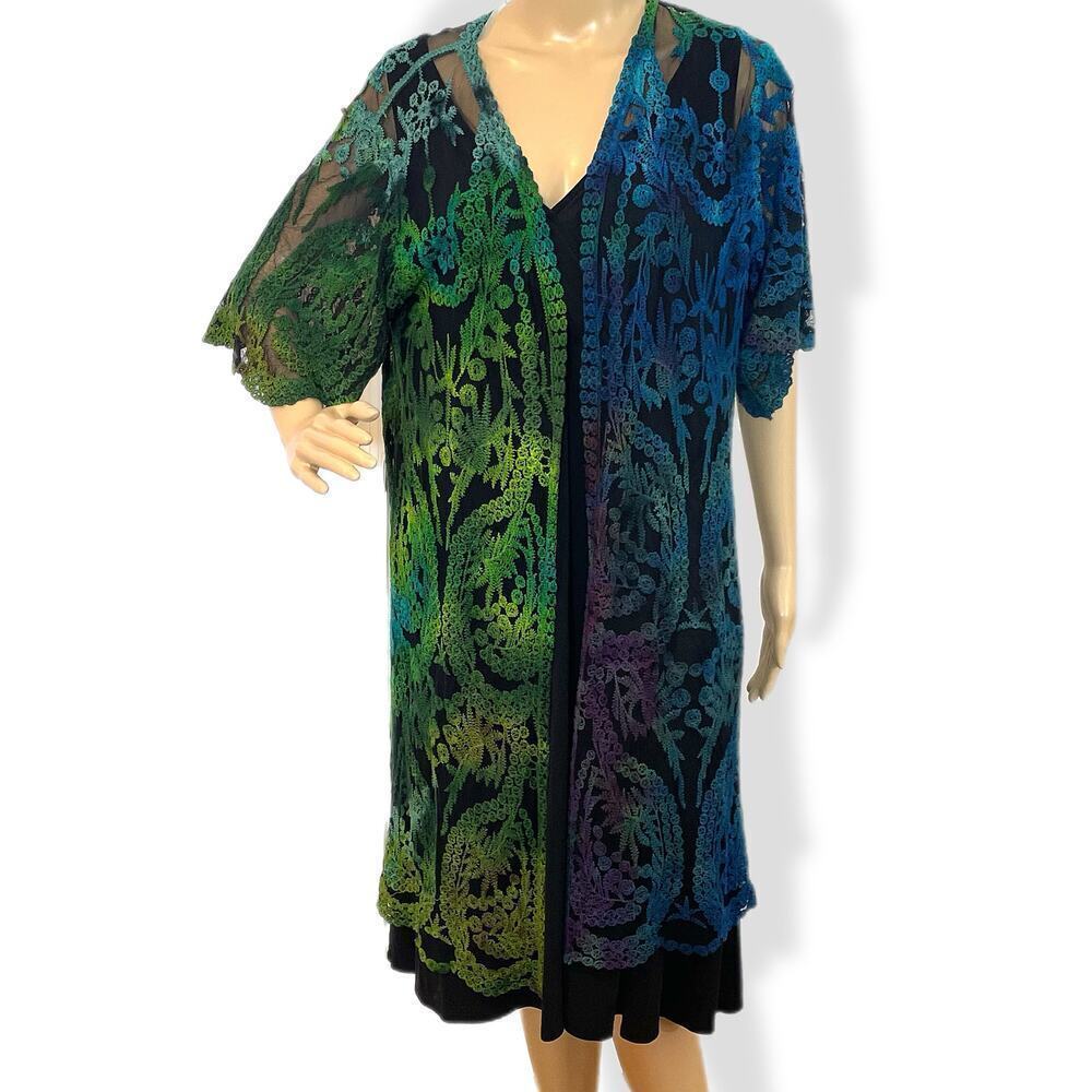 handmade tie dye ladies kimono duster jacket lace swim cover up S/M